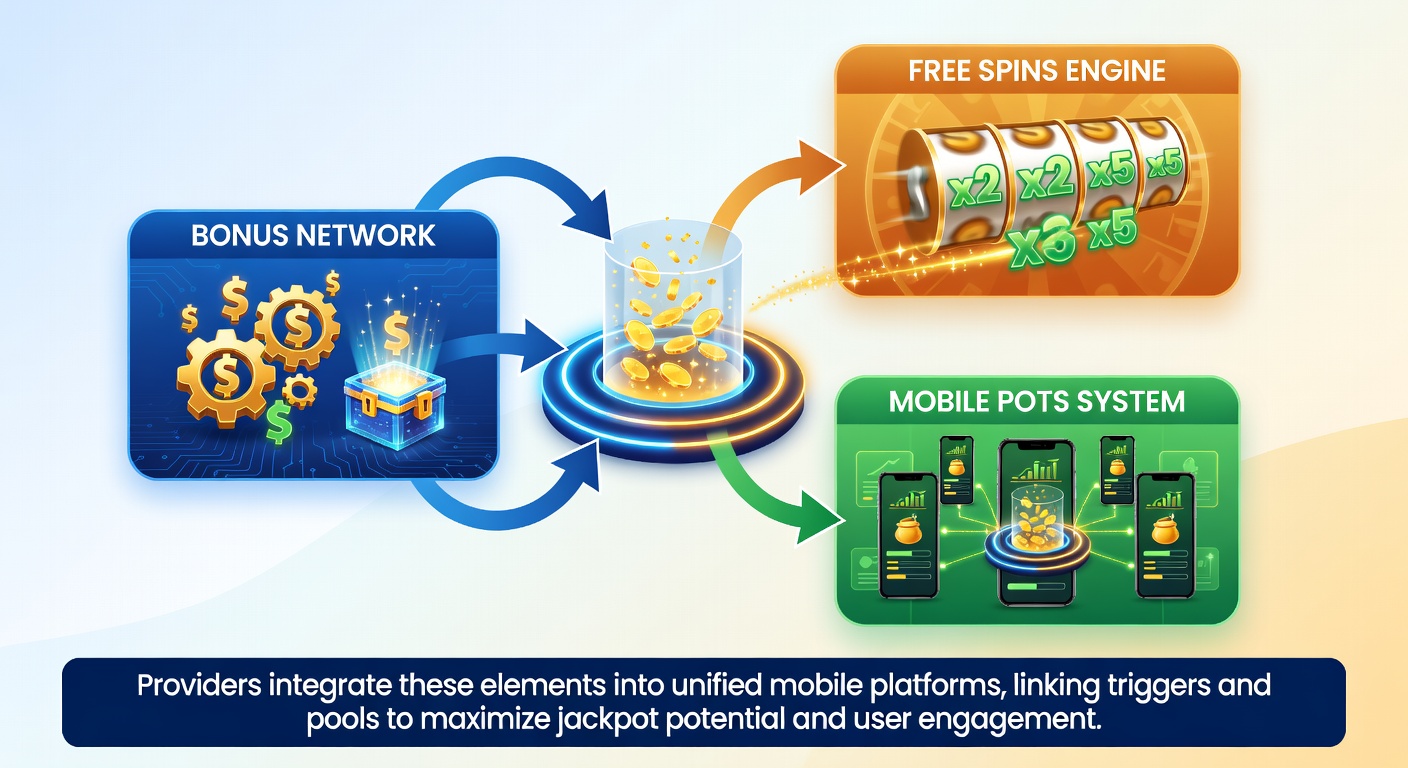 Screenshot eines mobilen Slots mit aktiviertem Jackpot-Ökosystem, das Boni und Freispiele zeigt