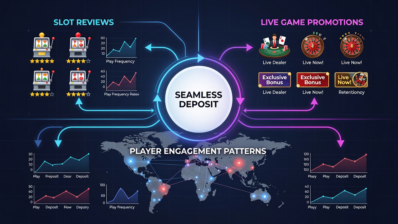 Illustration von nahtlosen Einzahlungsprozessen, die Slot- und Live-Game-Engagement verbinden